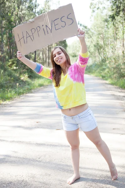 Woman holding card — Stock Photo, Image