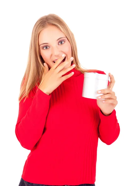 Mujer y regalo — Foto de Stock