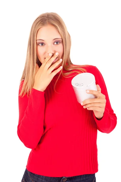 Woman and gift — Stock Photo, Image