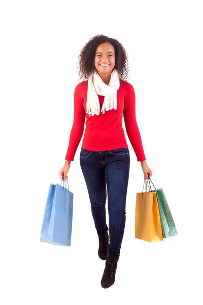 Mujer joven y hermosa con bolsas de compras — Foto de Stock