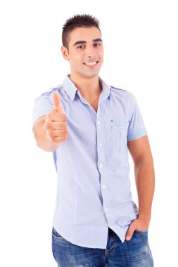 genç, yakışıklı bir adam Tamam sinyali stüdyo resmi