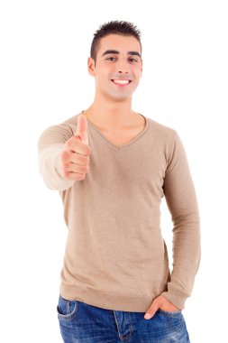 genç, yakışıklı bir adam Tamam sinyali stüdyo resmi
