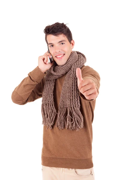 Studio foto van een gelukkige jongen gekleed voor de winter — Stockfoto