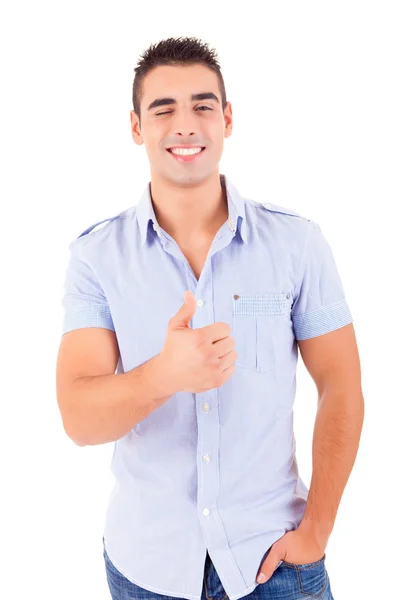 Estúdio foto de um homem bonito jovem sinalizando ok — Fotografia de Stock