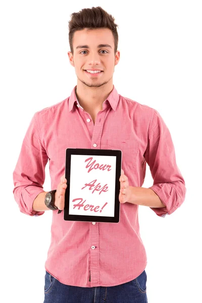 Young man presenting a tablet computer — Stock Photo, Image