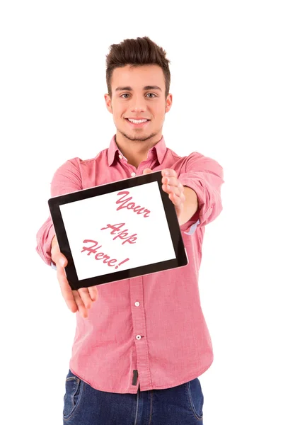 Young man presenting a tablet computer — Stock Photo, Image