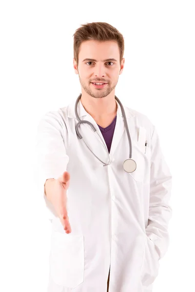 Jovem médico oferecendo aperto de mão — Fotografia de Stock