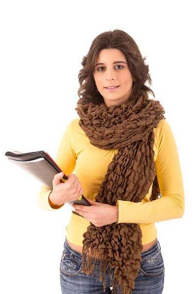 Young student woman posing over white background — Stock Photo, Image