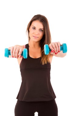 genç güzel kadın dumbbells ile yapıyor