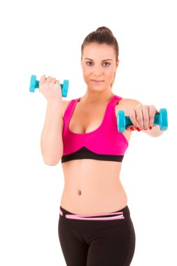 genç güzel kadın dumbbells ile yapıyor
