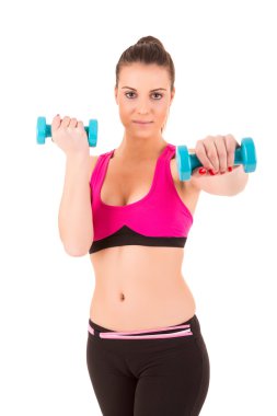 genç güzel kadın dumbbells ile yapıyor