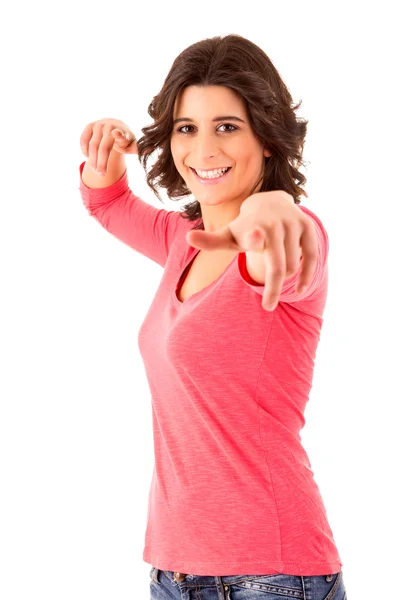 Schöne Frau signalisiert ok — Stockfoto