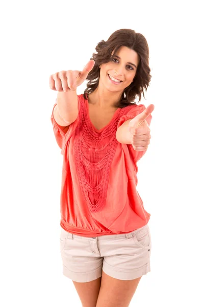 Very beautiful young woman signaling ok — Stock Photo, Image