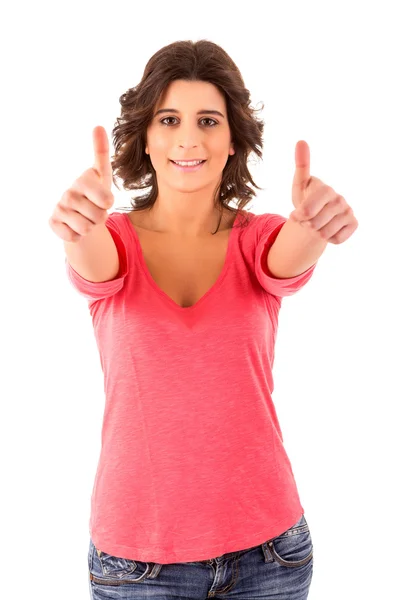 Very beautiful young woman signaling ok — Stock Photo, Image