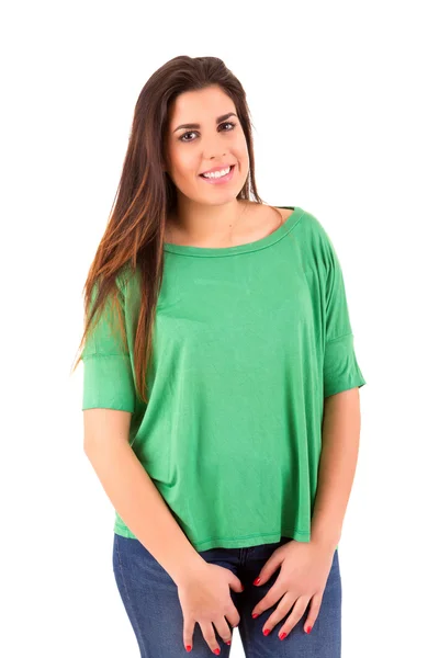 Young student woman posing over white background — Stock Photo, Image