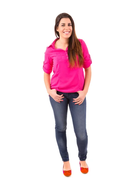 Young student woman posing over white background — Stock Photo, Image