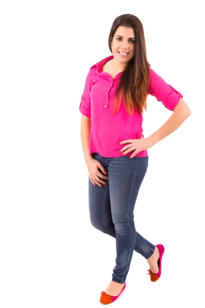 Joven estudiante posando sobre fondo blanco — Foto de Stock