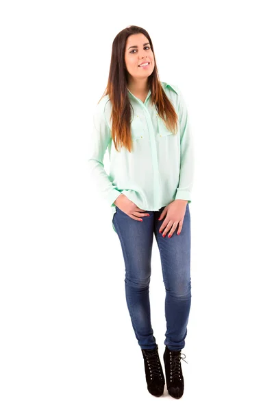 Young student woman posing over white background — Stock Photo, Image