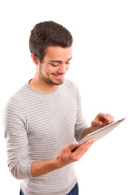 Tablet bilgisayarı olan adam