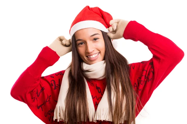 Donna con cappello Babbo Natale — Foto Stock