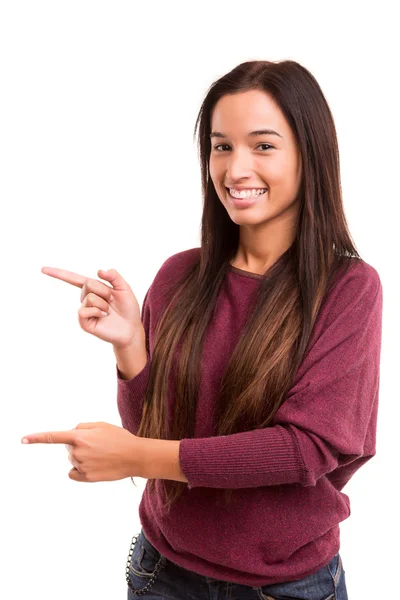 Woman presenting product — Stock Photo, Image