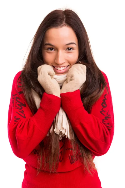 Vrouw draagt winterkleding — Stockfoto