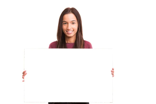 Woman presenting product — Stock Photo, Image