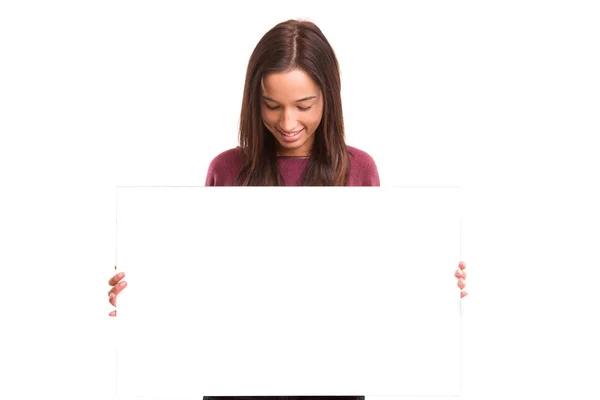 Kvinna presentera produkt — Stockfoto