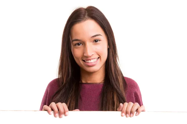 Frau präsentiert Produkt — Stockfoto