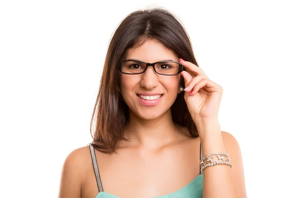 Mulher usando óculos — Fotografia de Stock