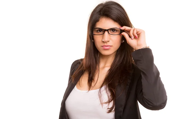 Mujer usando gafas — Foto de Stock