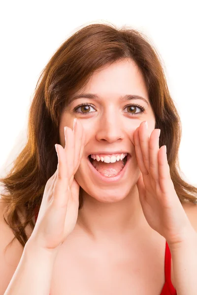 Woman screaming of joy — Stock Photo, Image