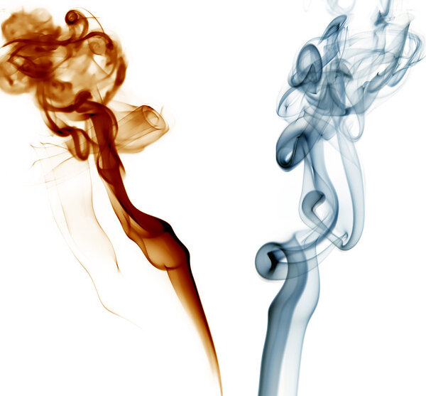 Artistic colored smoke in a white background