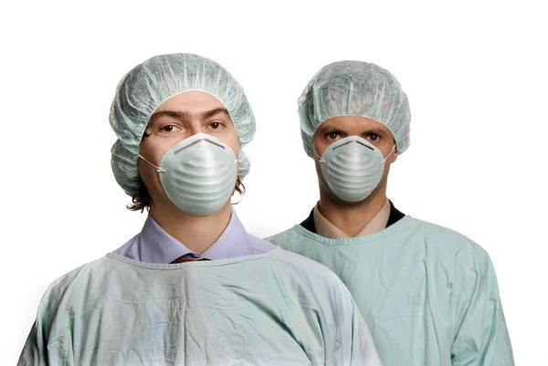 Két férfi fiatal orvosok egy fehér háttér — Stock Fotó