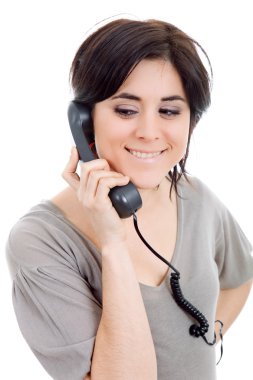 Telefonu olan genç bir kadın.