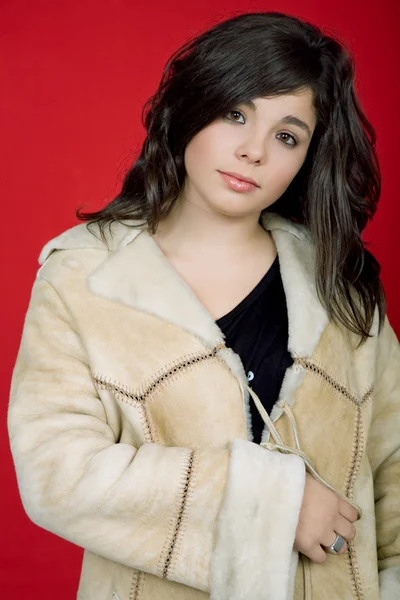 Young woman portrait isolated on red background — Stock Photo, Image