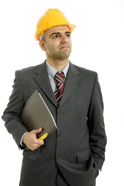 Un ingeniero con sombrero amarillo, aislado en blanco —  Fotos de Stock