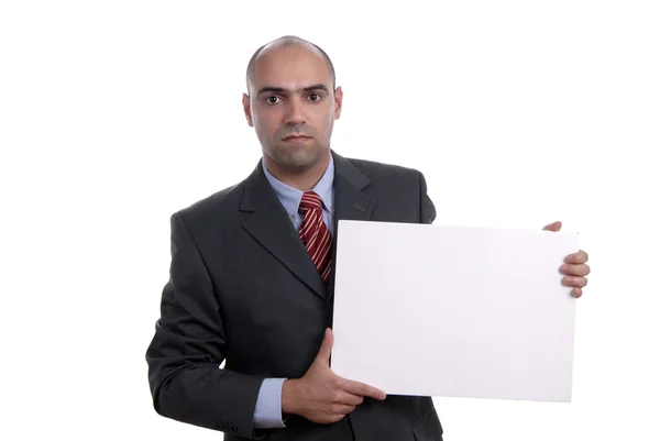 Uomo d'affari con una carta bianca vuota — Foto Stock