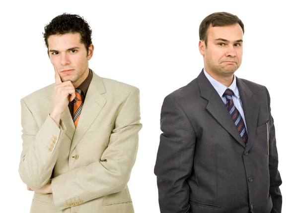 Two young business men portrait on white, focus on the right man — Stock Photo, Image