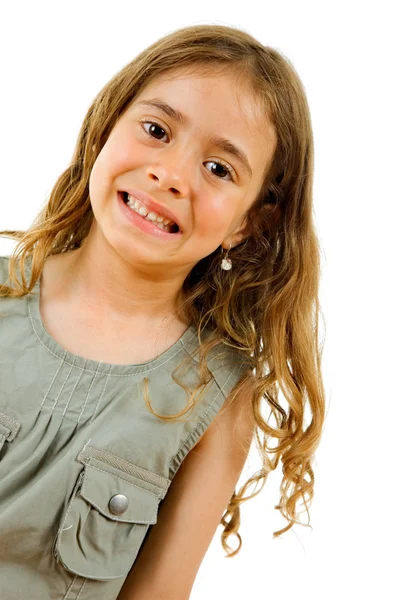 Jovem menina feliz sorrindo, isolado no branco — Fotografia de Stock