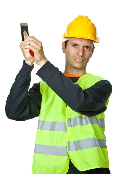 Retrato de trabajador con un martillo —  Fotos de Stock