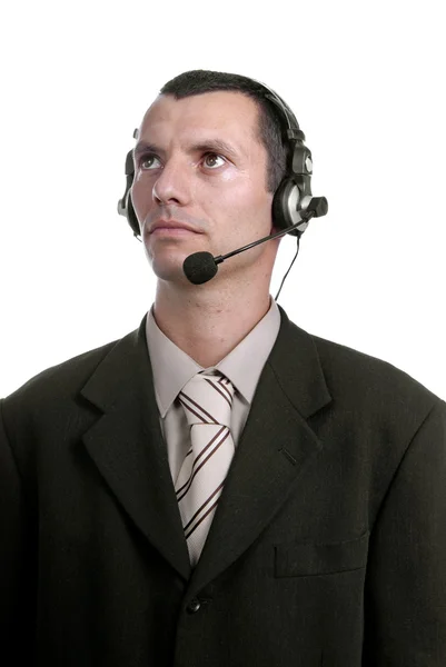 Jovem call center homem falando pelo telefone — Fotografia de Stock