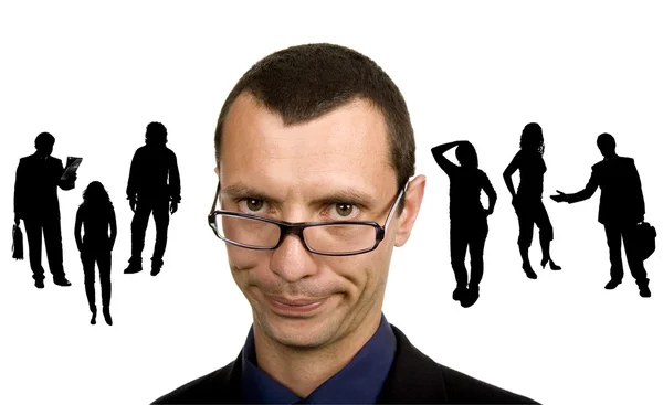 Young business man portrait with silhouettes — Stock Photo, Image