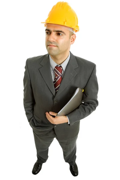 Un ingeniero con sombrero amarillo, aislado en blanco —  Fotos de Stock