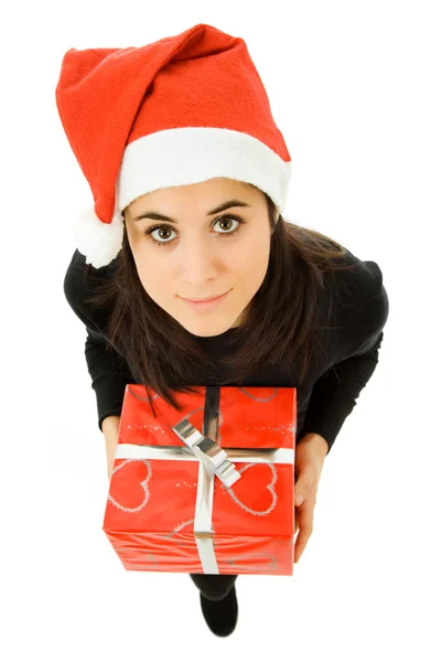 Beautiful young girl holding a christmas gift Stock Image