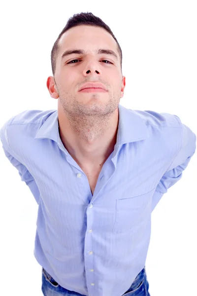 Mladý muž s bolestí hlavy, izolovaný na bílém — Stock fotografie