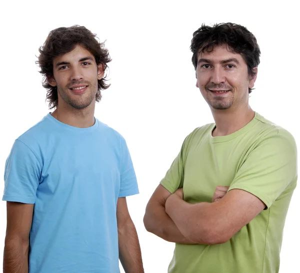 Two casual young men portrait isolated on white background — Stock Photo, Image