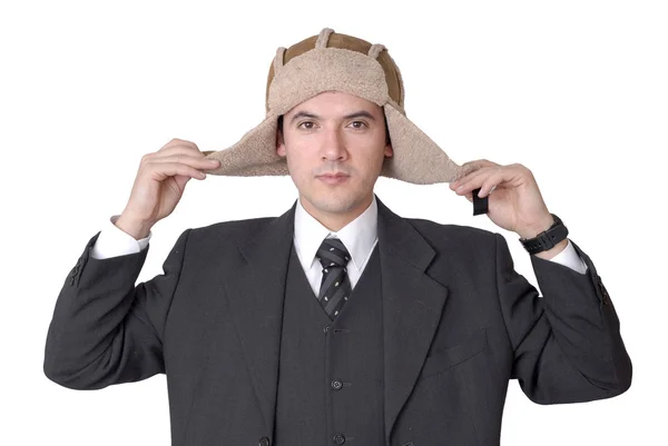 Ung affärsman med en hatt isolerad på vit — Stockfoto