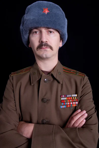 Young man dressed as russian military — Stock Photo, Image