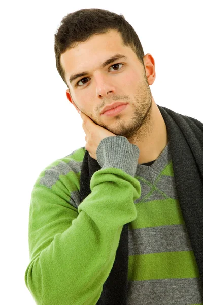 Atelierbild eines nachdenklichen jungen Mannes, isoliert auf weiß — Stockfoto